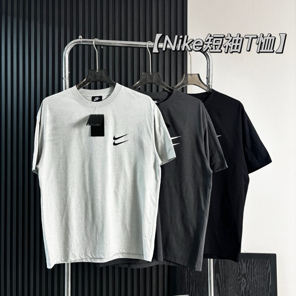 Nike Double Swoosh Tee - Premium Cotton Blend (Black/Dark Grey/Light Grey) M-3XL