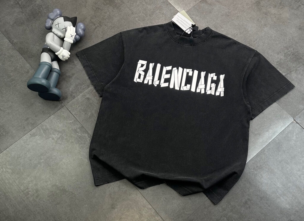 BALENCIAGA Style Cracked Leather Print Tee | 260GSM Vintage Wash | Distressed Streetwear | 2024 New Design