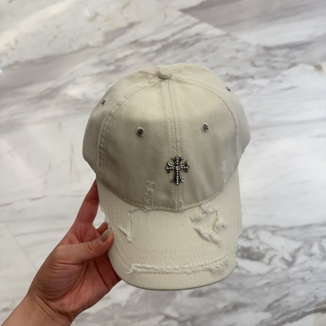 【Chrome Hearts】Distressed Baseball Cap丨Vintage Wash & Ripped Detailing丨Unisex Korean Style - Image 2