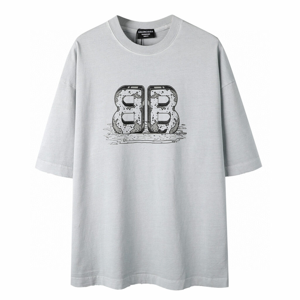 Balenciaga 2025 3D Double B Print T-Shirt | 250G Washed Cotton | Avocado Green/Gray | Oversize Fit | Full Tags | S-XL