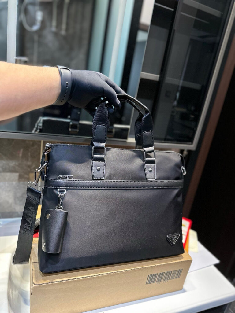 Prada Men's Canvas Messenger Bag (28×38cm) - Original Fabric with Keychain & Dust Bag
