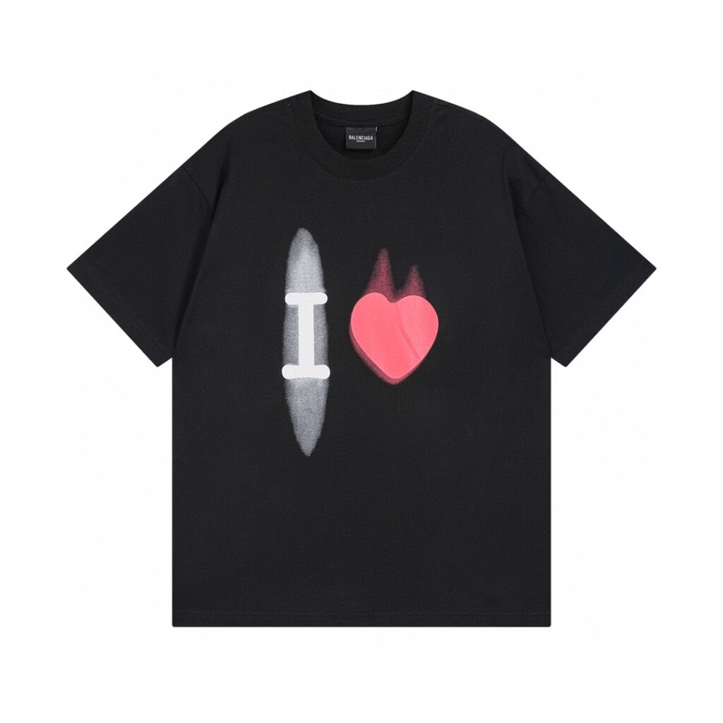 【BALENCIAGA 2025SS】Graffiti Heart Embroidered T-Shirt | 260GSM Double Knit Cotton | 10K Stitch Embroidery | 1:1 Replica | Eco-Friendly Print