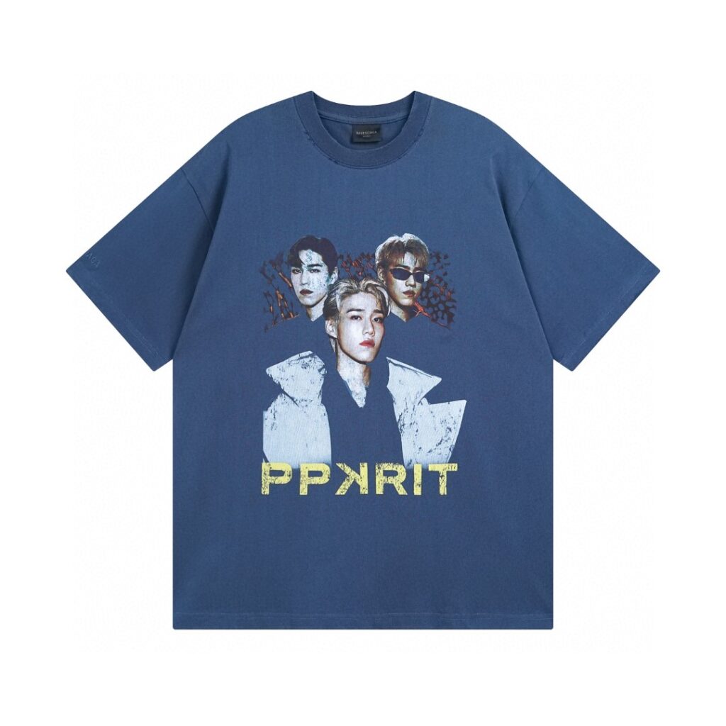 BALENCIAGA 2025 SS PP Krit Artist Collab Vintage Wash T-Shirt | 260G Heavyweight Cotton | Distressed Digital Print | Oversized Fit