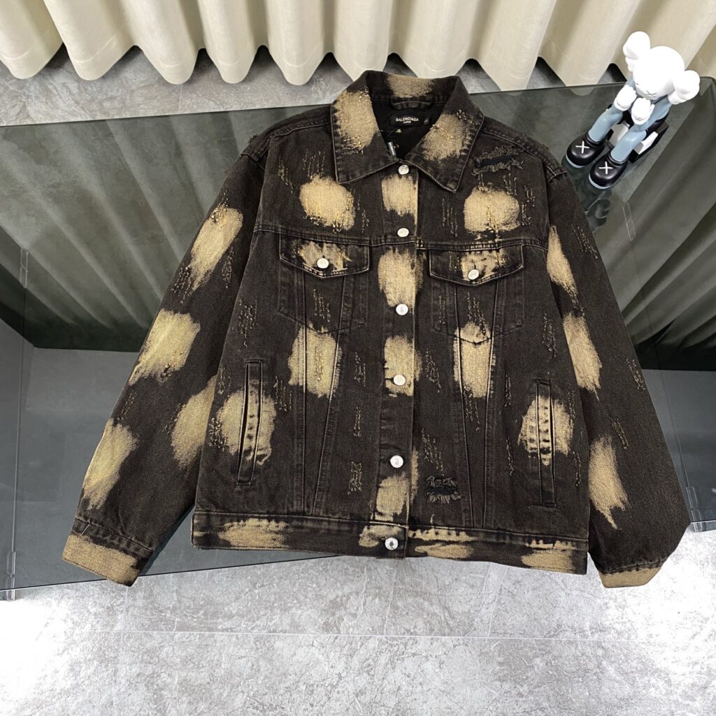 Balenciaga Distressed Denim Jacket | Heavy Washed Vintage | Hand-Sanded Holes | Back Graffiti