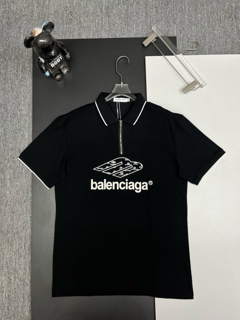 Balenciaga Embroidered Zip Polo Shirt 2025 | 210GSM Pique Cotton | Barudan Embroidery | SS New Arrival
