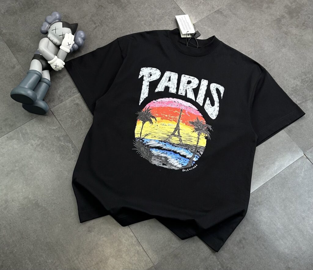 BALENCIAGA Style Coconut Tree Print T-Shirt | 280GSM Heavyweight Cotton | Unisex Streetwear | Black & White