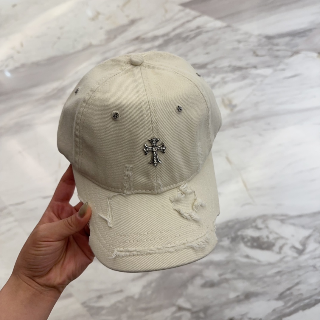 【Chrome Hearts】Distressed Baseball Cap丨Vintage Wash & Ripped Detailing丨Unisex Korean Style - Image 5