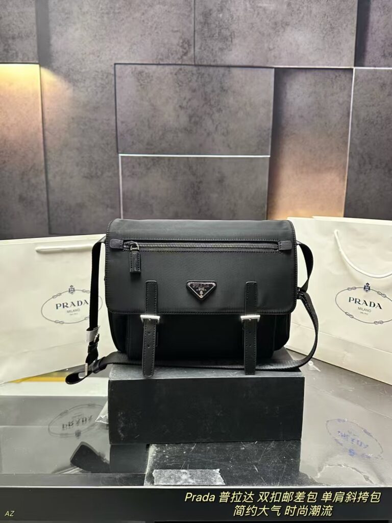 Prada Double Buckle Messenger Bag (30×25cm) - Signature Nylon, Work & Casual