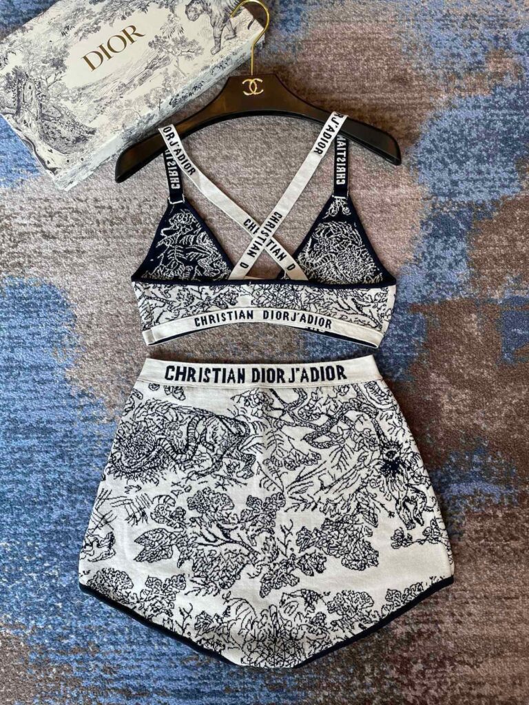 [FLASH SALE] Dior Animal Print Knitted Bikini Set | Crop Top + Boy Shorts | Stretchy One-Size Fits Most