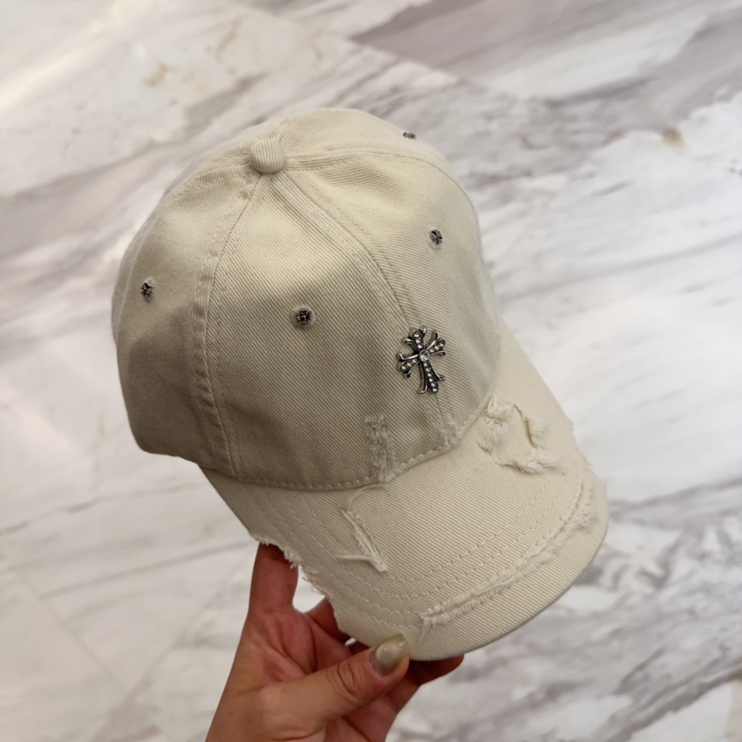 【Chrome Hearts】Distressed Baseball Cap丨Vintage Wash & Ripped Detailing丨Unisex Korean Style - Image 4