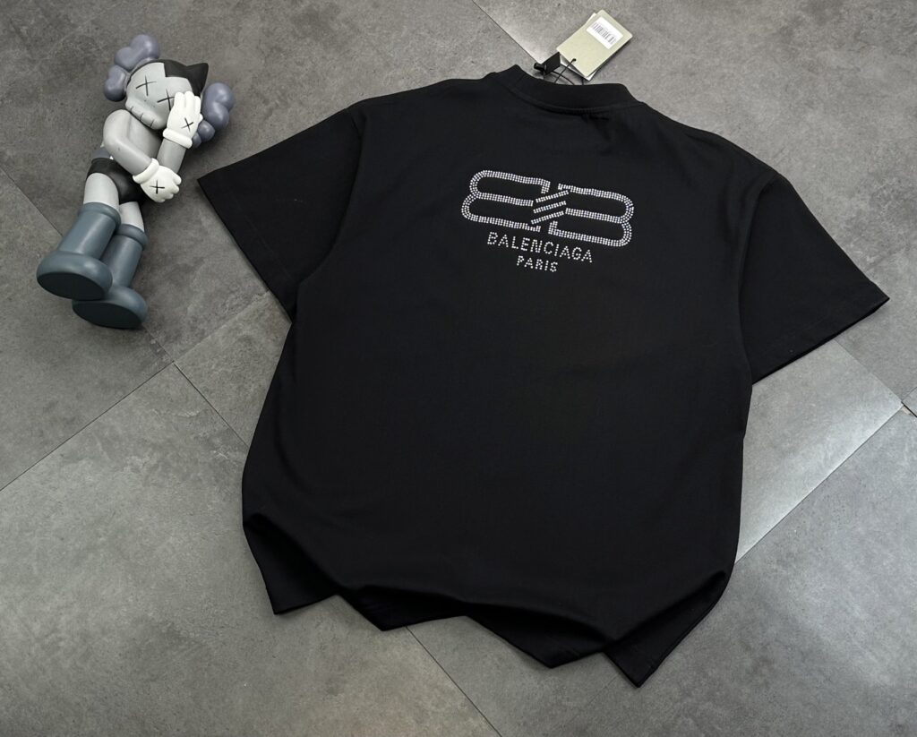 BALENCIAGA Style Crystal Rhinestone T-Shirt | 280GSM Heavyweight Couple Tee | Luxury Unisex Streetwear