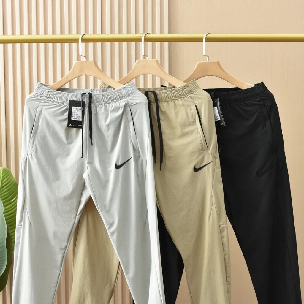 Nike Men's & Women's Lightweight Summer Casual Pants - 3D Cut Tapered Slim Fit with Breathable Ice Silk Fabric (Black/Khaki/Grey)