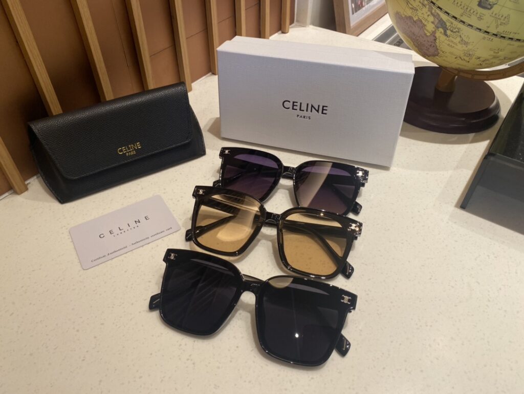 CELINE Triomphe Black & Gold Sunglasses | Retro Unisex Design | Luxury Quality | Free Crossbody Case