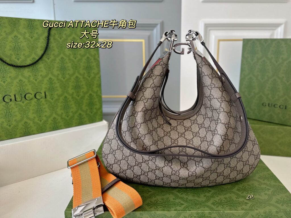 Gucci Attaché GG Monogram Croissant Bag Large 32×28cm with Folding Gift Box