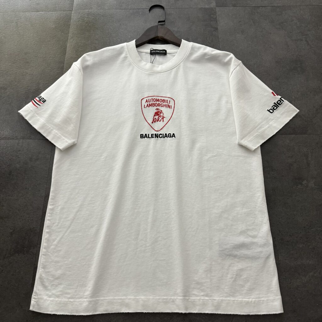 Balenciaga 2025 New Logo Embroidered T-Shirt | 32-Single 280g Custom Cotton | Double Sleeve Logo + Washed Distressed | Full Tags | Unisex | S-2XL