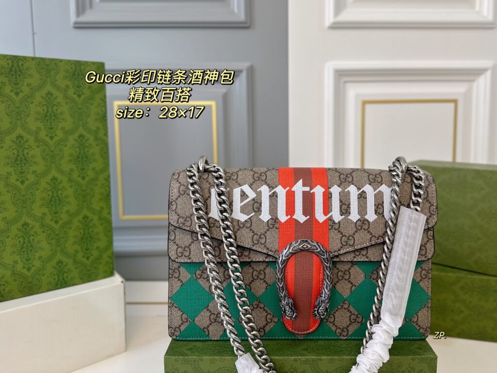 Gucci New Dionysus Chain Bag with Folding Box (28×17cm) GG Monogram Shoulder Bag