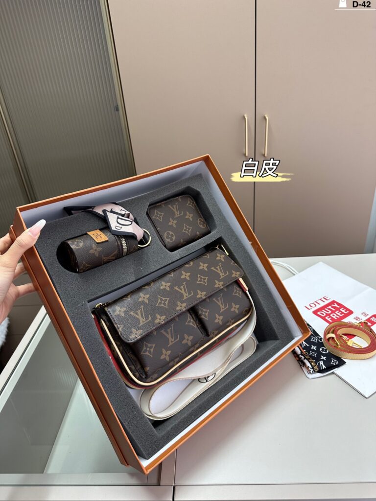 Louis Vuitton Camel Bag Set - Monogram Coin Purse & Card Holder (25x6x13cm) w/ Gift Box