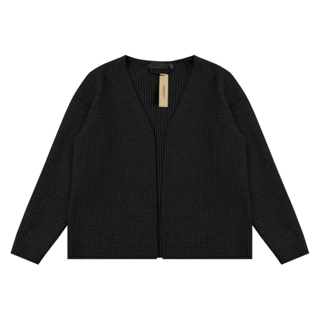 FEAR OF GOD FOG ESSENTIALS Double Line 24FW Latest Pineapple Striped Leather Label Couple Loose Knitted Cardigan Jacket-Purchasing Quality