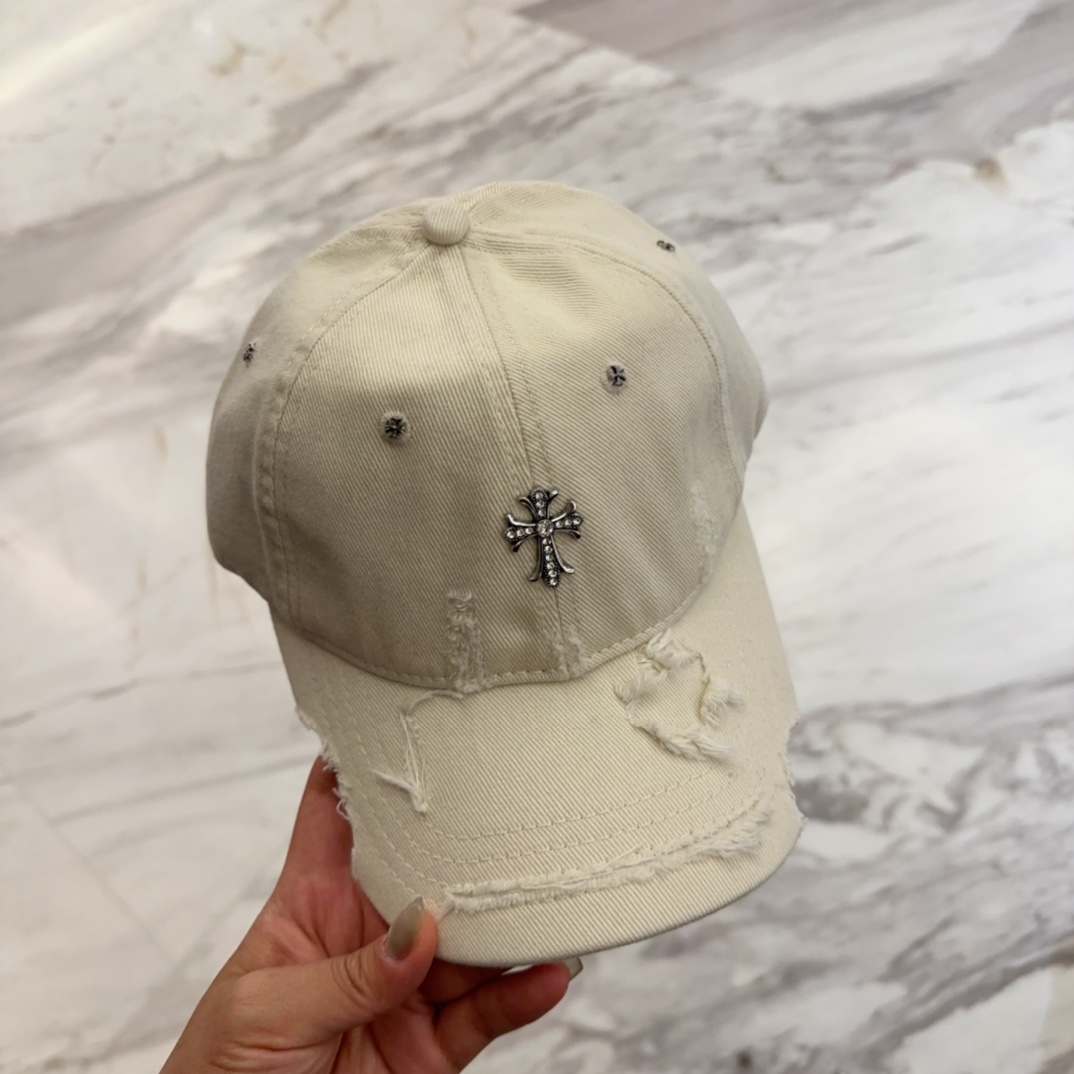 【Chrome Hearts】Distressed Baseball Cap丨Vintage Wash & Ripped Detailing丨Unisex Korean Style - Image 3