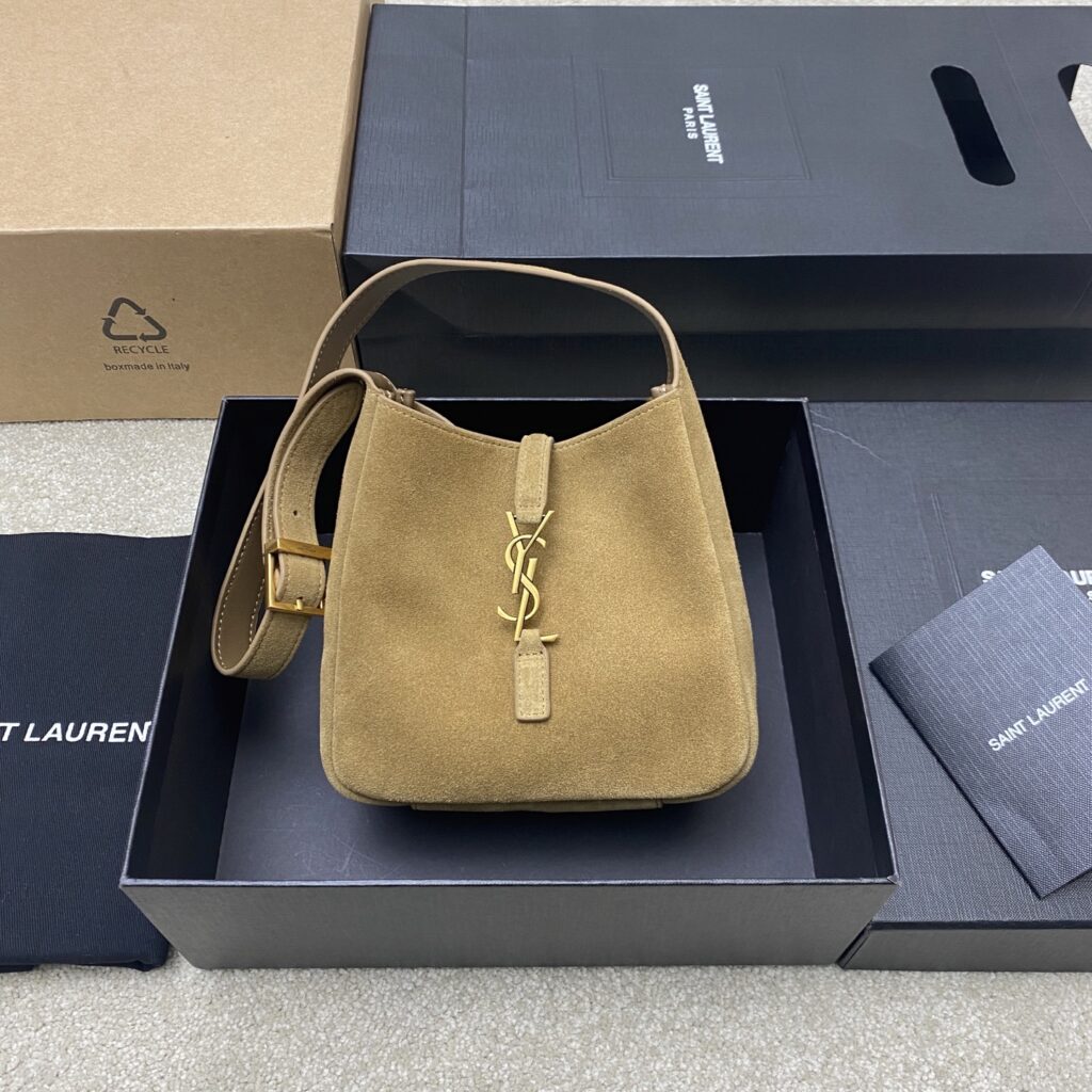 YSL New Mini Hobo Bag - Golden Leaf Brown/Gold (15×16×7cm) Genuine Leather