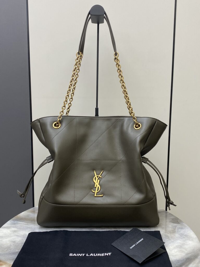 YSL Upgraded Jamie 4.3 Pochon Bag - 34×27×3cm Green Lambskin with Antique Gold
