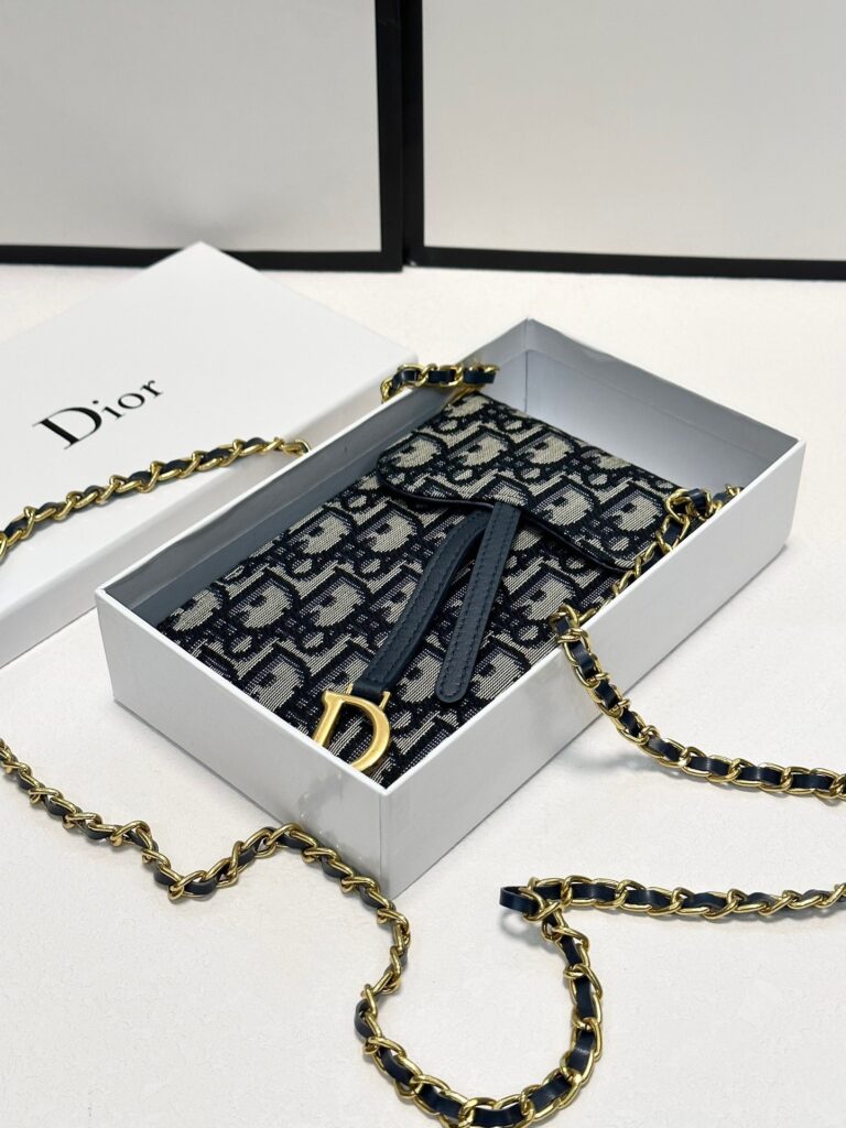 Dior Black Multi-Functional Phone Bag (18×11cm) - Counter Quality · Imported Cowhide · Custom Hardware