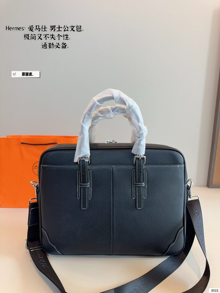 Hermès Men's Briefcase - 37×7×29cm Pure Leather (Handheld/Shoulder Carry, Gift Box Included)