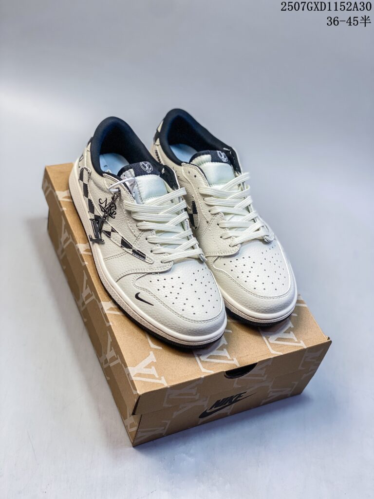Travis Scott x Jordan 1 Low LV Collab "White Black Double Swoosh" – Premium Leather | 1:1 Best Rep | Custom Box | US 4.5-12