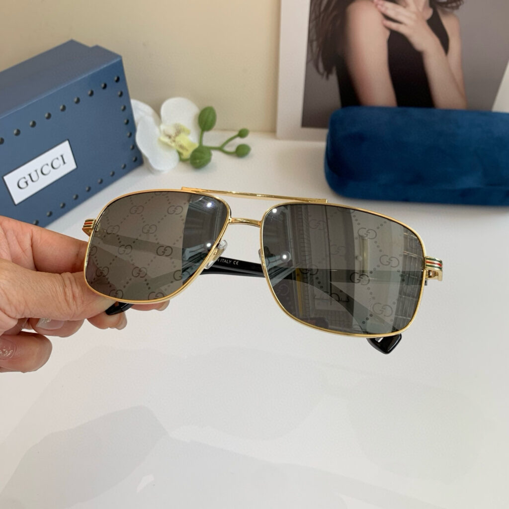【GUCCI】2025 Square-Frame Sunglasses丨Curved Metal Design丨Polarized Trendy