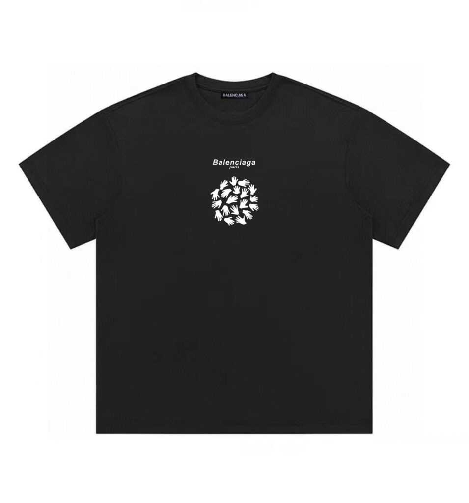 Balenciaga Palm Print T-Shirt | 260G Double-Yarn Cotton | Reinforced Stitching | Couples Tee | Black/White/Dark Gray | M-XL