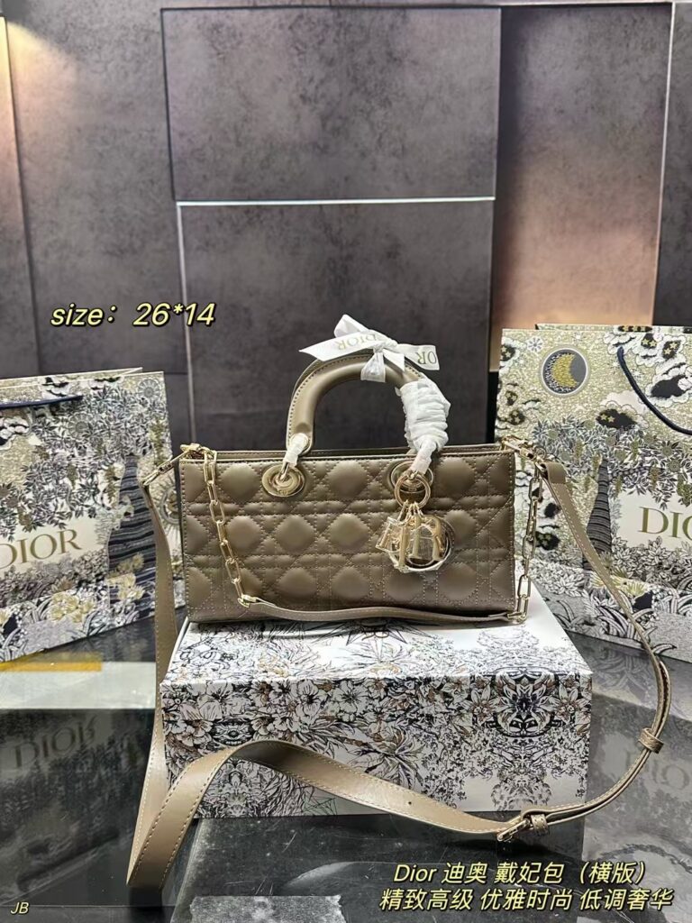 Dior Lady Bag Horizontal Version (26×14cm) with Gift Box - Cannage Quilting & Adjustable Chain