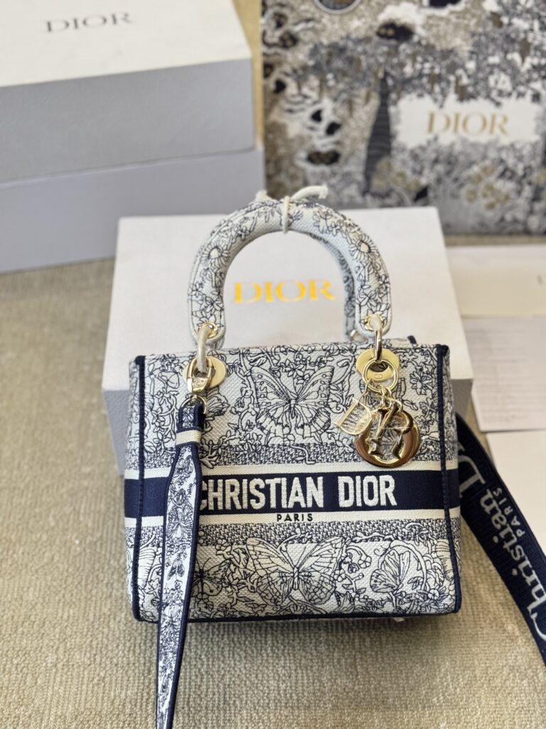 Dior Embroidered Lady D-Lite Bag (24cm) Cannage Quilting with Adjustable Chain 副标题 (Subtitle):