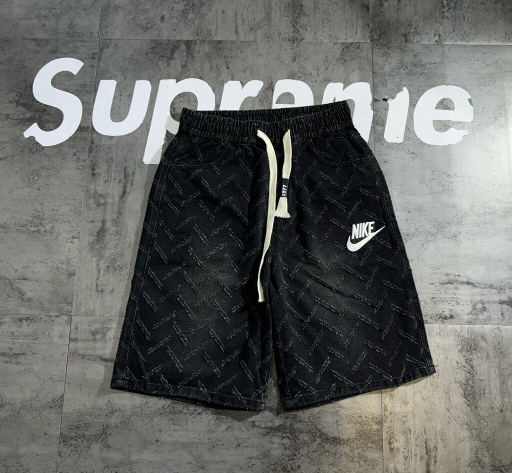 Nike Denim Jacquard Retro Shorts | Couple's Distressed Wash | 1:1 Replica | 3D Embroidered Logo | Side Vent Design