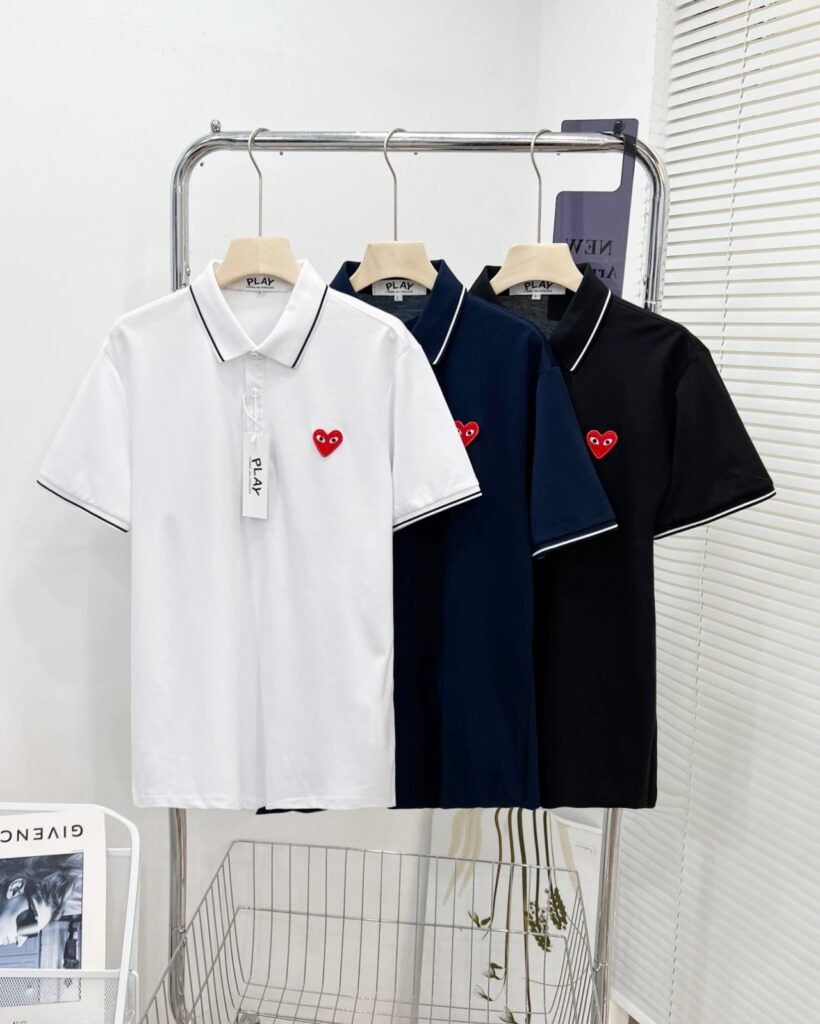 Comme des Garçons PLAY Heart Logo Polo Shirt | Men's Pique Cotton Short-Sleeve Classic