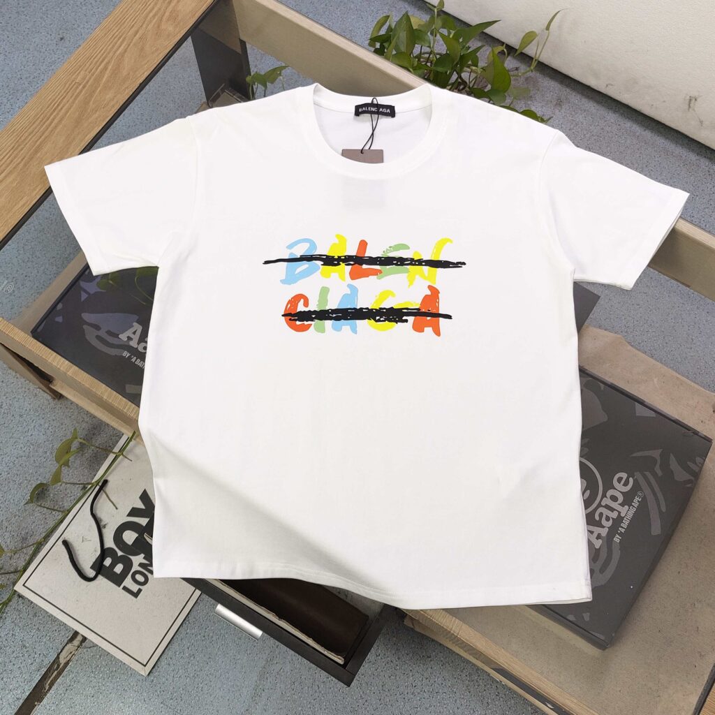BALENCIAGA 2025 Rainbow Logo Print T-Shirt | 250GSM Heavy Cotton | Original Colorful Screen Print | Unisex Streetwear