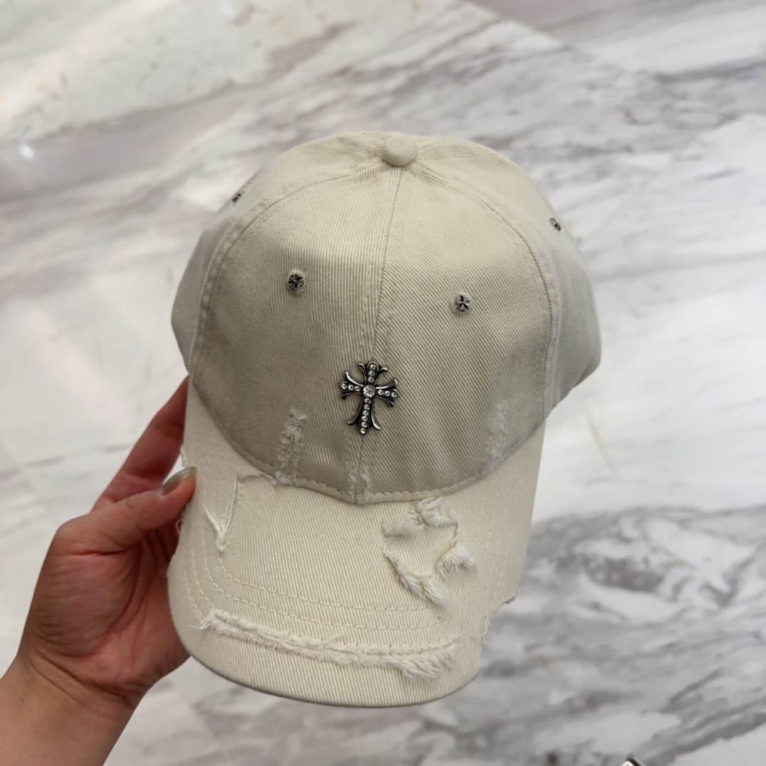 【Chrome Hearts】Distressed Baseball Cap丨Vintage Wash & Ripped Detailing丨Unisex Korean Style - Image 7