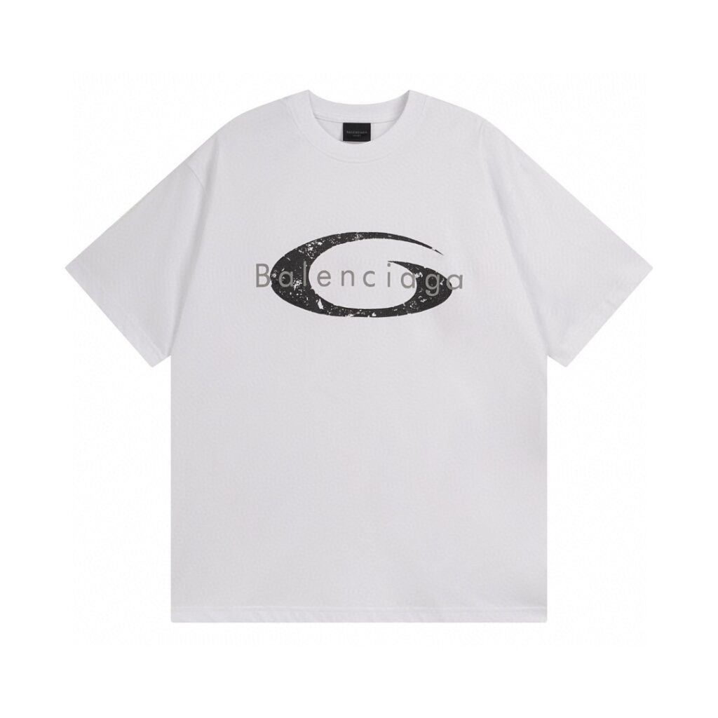 BALENCIAGA 2025 SS Cracked Logo T-Shirt | 260G Heavyweight Cotton | Distressed Print | Oversized Streetwear