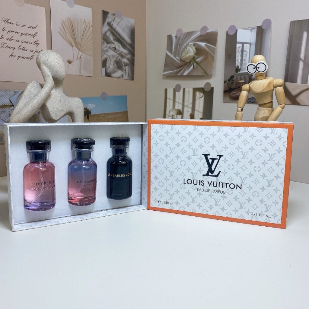 Louis Vuitton Medium Sample Perfume Three-Piece Set 30ml - Includes California Dream, Quill Sand Desert (Faisha), and City of Stars with Spray Head