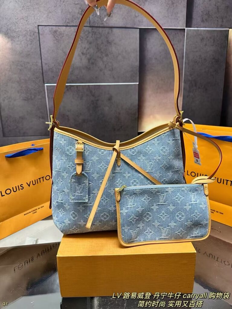 Louis Vuitton LV Denim Carryall Shopping Bag Monogram Crossbody Tote Bag