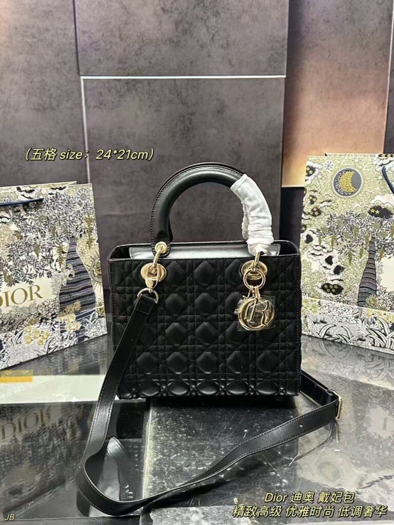 Dior Lady Bag (24×21cm) with Gift Box - Cannage Quilting & Adjustable Strap