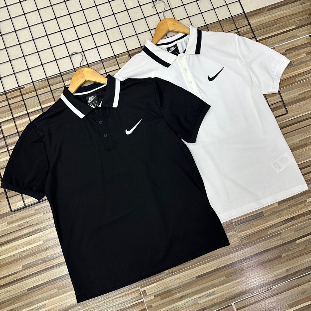 Nike Men's Performance Polo Shirt – Moisture-Wicking & Stretch Pique Fabric with Silicone Logo (Black/White) | Golf & Business Casual