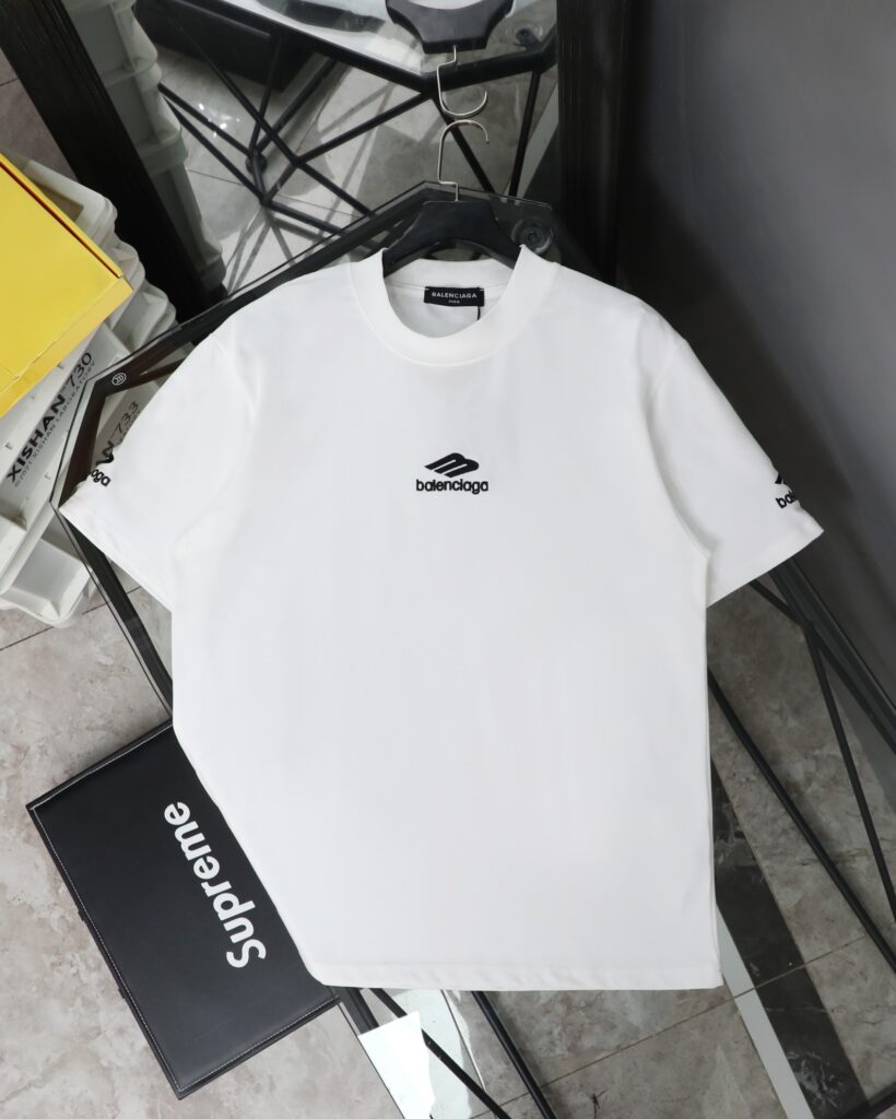 BALENCIAGA 2025SS 3M Reflective Embroidered Tee | 280GSM Custom Dyed Cotton | Oversized Unisex Streetwear