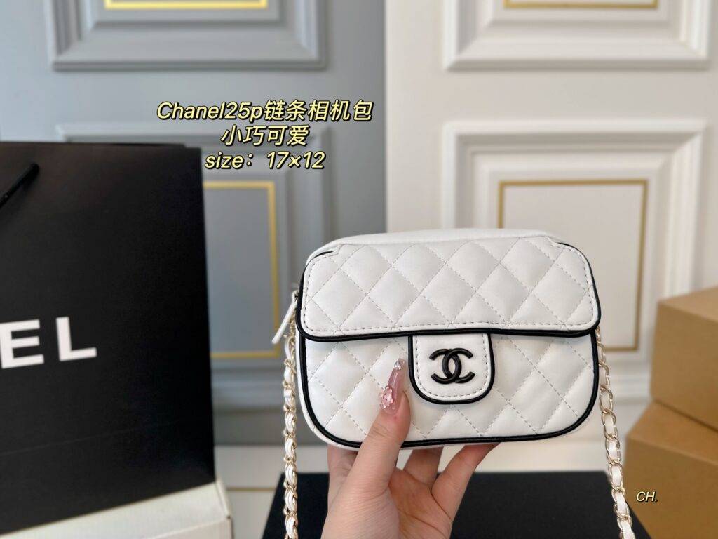 CHANEL 25P Black & White Cartoon Chain Bag - 17×12cm Camera Bag (Foldable Gift Box)