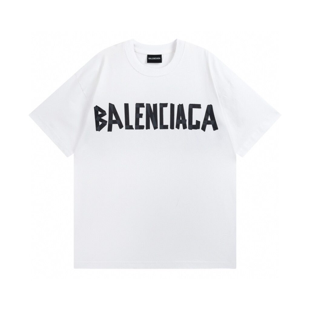 BALENCIAGA 2025 SS Tape Logo Distressed T-Shirt | 260G Heavyweight Cotton | Cracked Ink Print | Oversized Streetwear