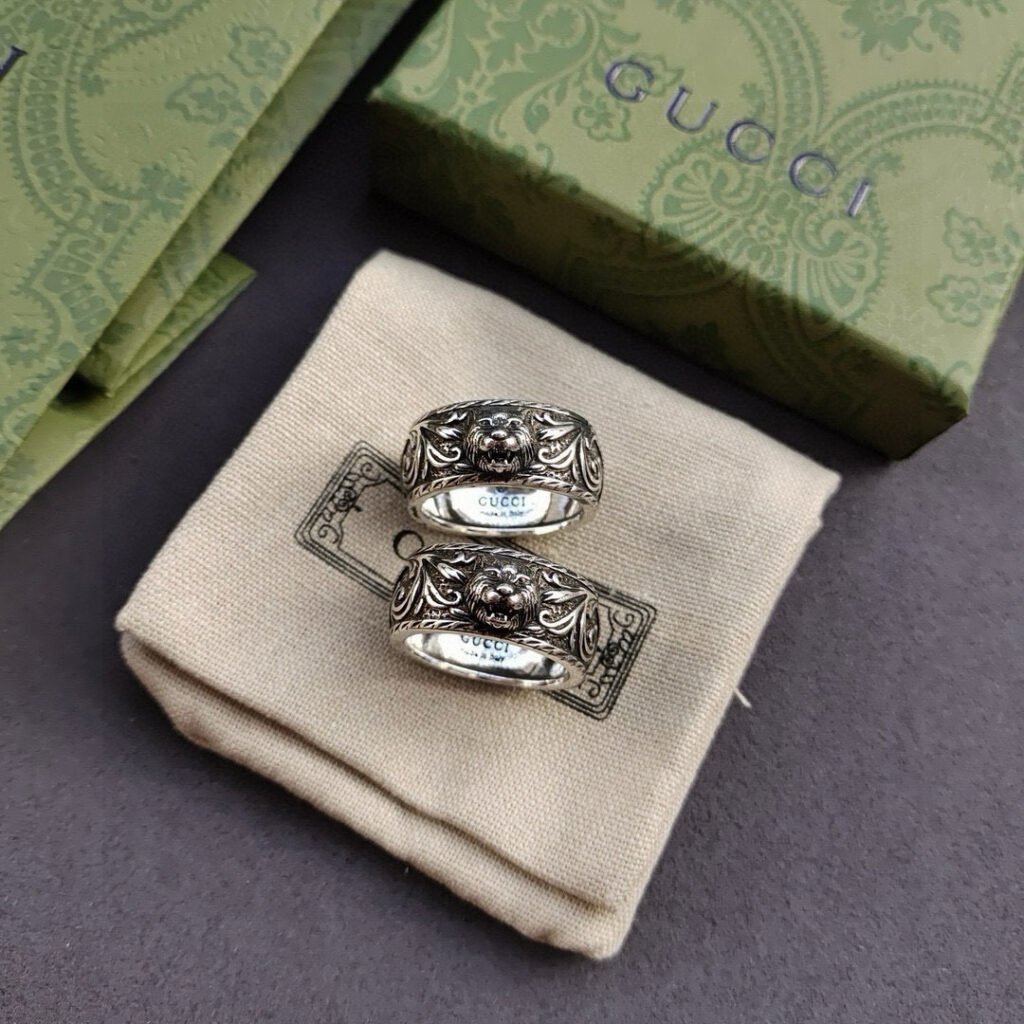 【GUCCI】Tiger Head Vintage Ring丨10mm Wide丨Distressed Floral Motifs丨US Size 6-9丨Couple Set丨Full Packaging