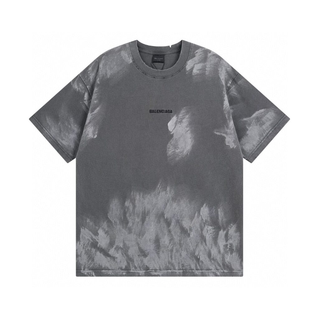 BALENCIAGA 2025 SS Graffiti Embroidered Vintage Tee | 260G Heavy Cotton | Distressed Wash | Oversized Streetwear
