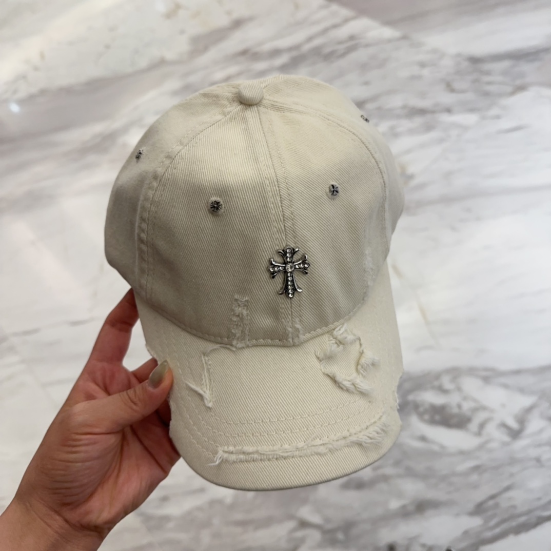 【Chrome Hearts】Distressed Baseball Cap丨Vintage Wash & Ripped Detailing丨Unisex Korean Style - Image 8