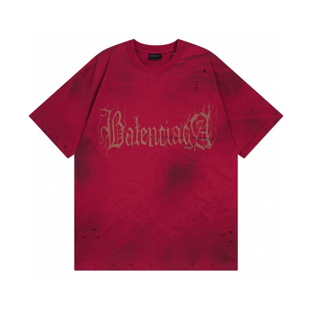 BALENCIAGA 2025 SS Sanskrit Hand-Painted Destroyed Vintage T-Shirt | 260G Double Knit Cotton | 1:1 Luxury Replica