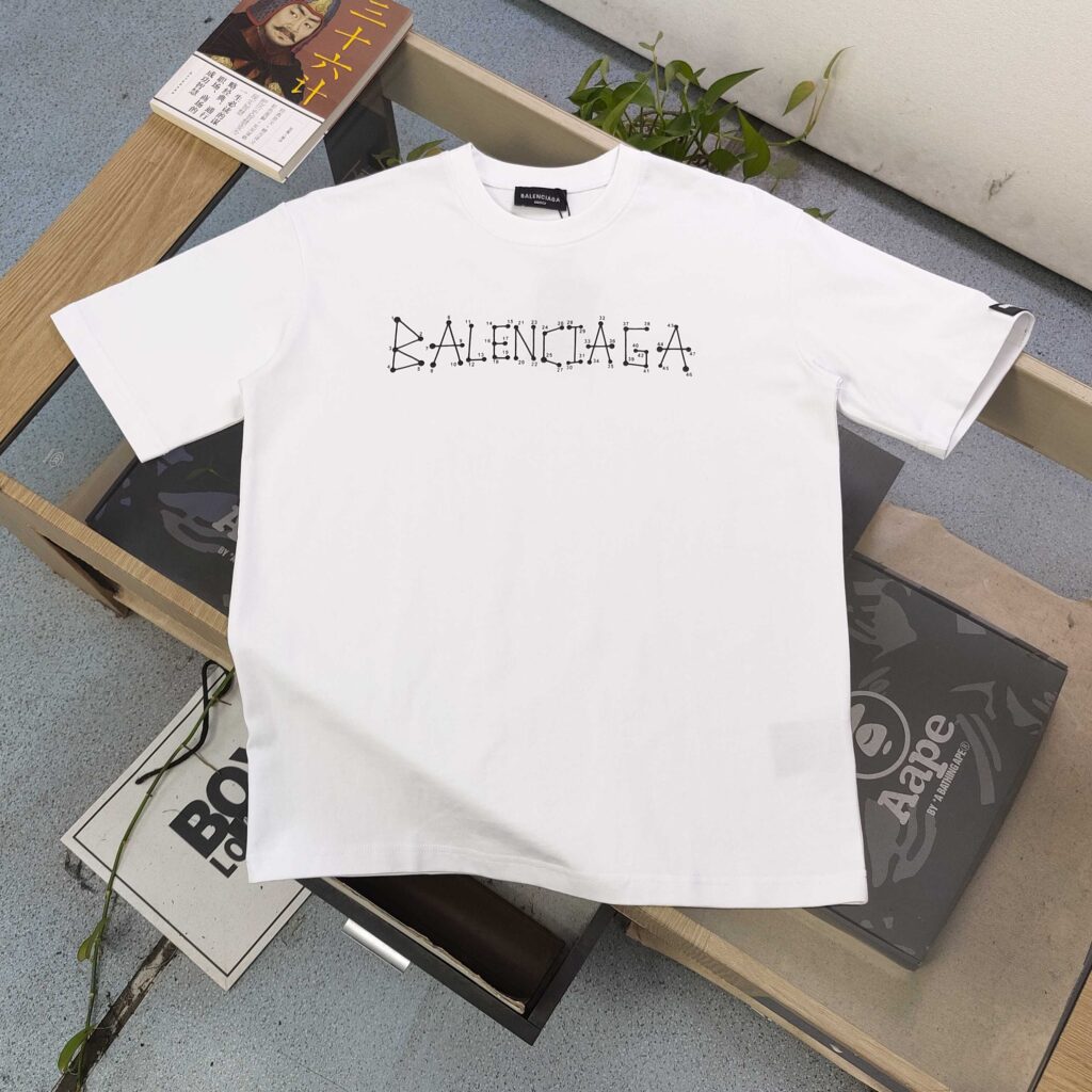 BALENCIAGA 2025 SS Matchstick Logo T-Shirt | 280G Premium Combed Cotton | Minimalist Print | Oversized Unisex Fit