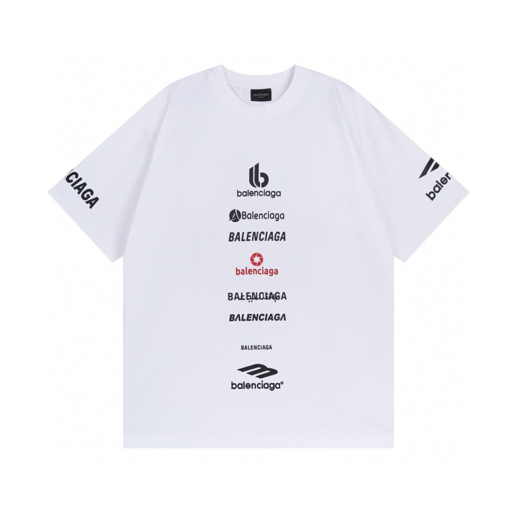 【BALENCIAGA 2025SS】Multi-Logo Printed T-Shirt | 260GSM Premium Cotton | 1:1 Exact Replica | Eco-Friendly Printing | Original Reinforced Neckline